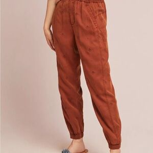 Anthropologie Terracotta Embroidered Joggers